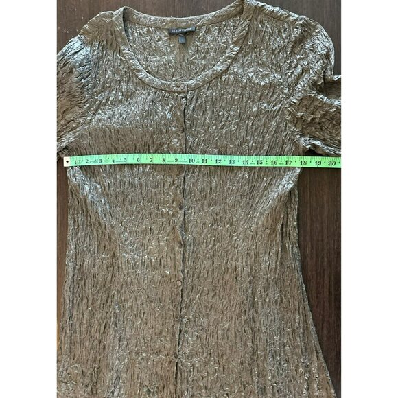 Eileen Fisher 100% Silk Crinkle Textured Button-Down Tunic Top Size L - Picture 6 of 7